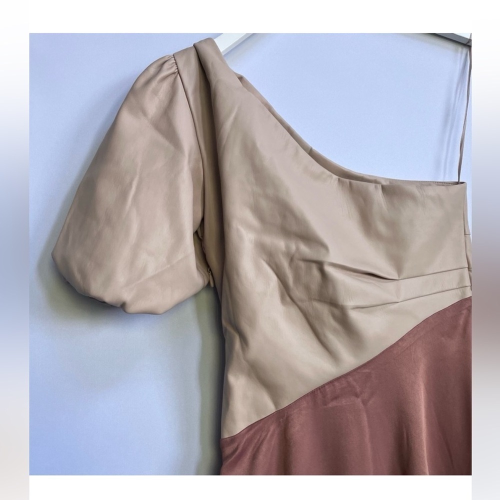 NWT Anthropologie Faux Leather One-Shoulder Asymmetrical Midi Dress size 2 - Picture 12 of 16